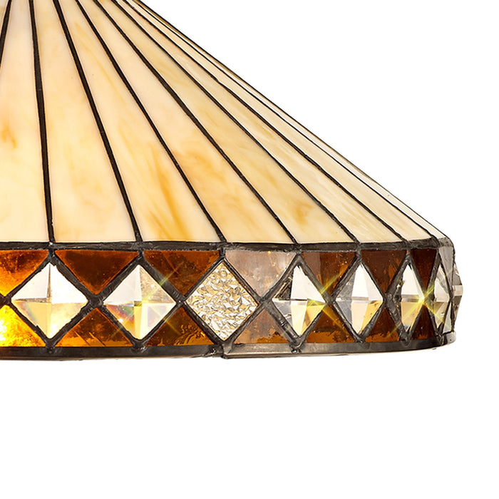 Nelson Lighting NLK02309 Tink 1 Light Down Lighter Pendant With 40cm Tiffany Shade Amber/Chrome/Crystal/Aged Antique Brass