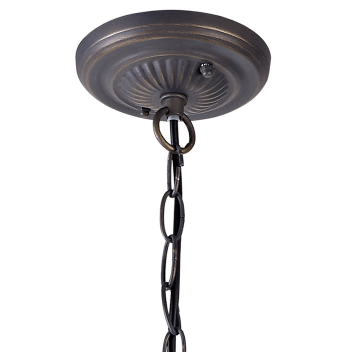 Nelson Lighting NLK02319 Tink 2 Light Down Lighter Pendant With 40cm Tiffany Shade Amber/Chrome/Crystal/Aged Antique Brass