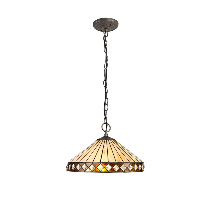 Nelson Lighting NLK02329 Tink 3 Light Down Lighter Pendant With 40cm Tiffany Shade Amber/Chrome/Crystal/Aged Antique Brass