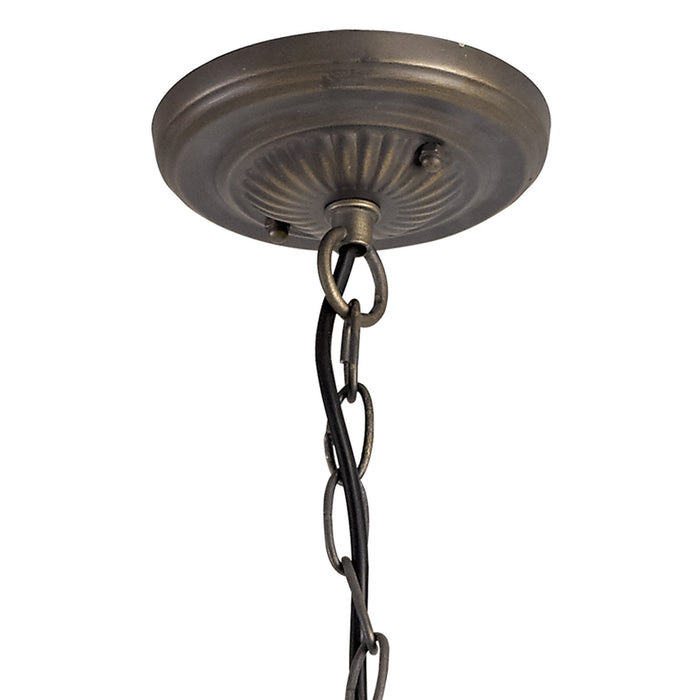 Nelson Lighting NLK02329 Tink 3 Light Down Lighter Pendant With 40cm Tiffany Shade Amber/Chrome/Crystal/Aged Antique Brass