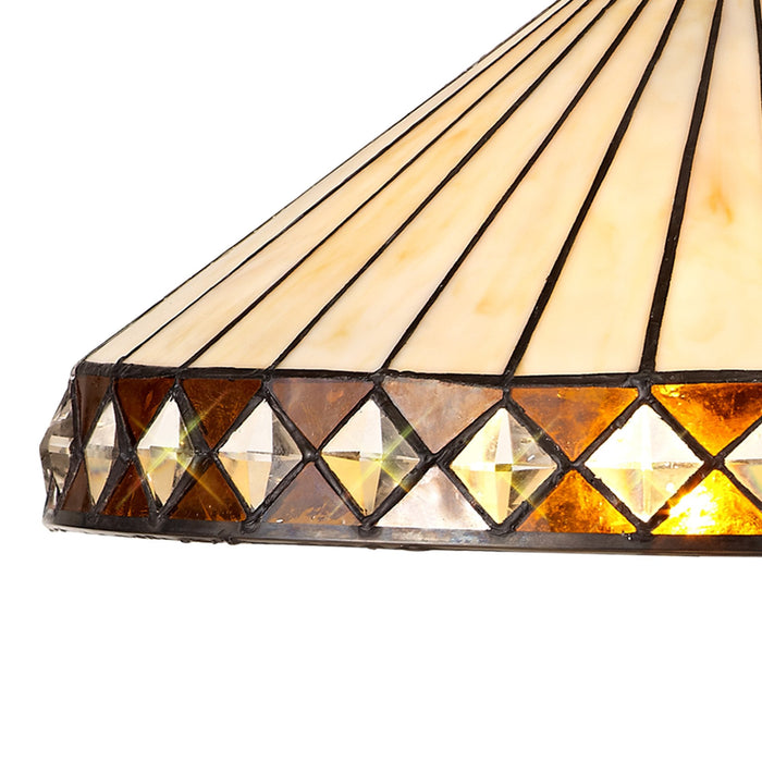 Nelson Lighting NLK02329 Tink 3 Light Down Lighter Pendant With 40cm Tiffany Shade Amber/Chrome/Crystal/Aged Antique Brass