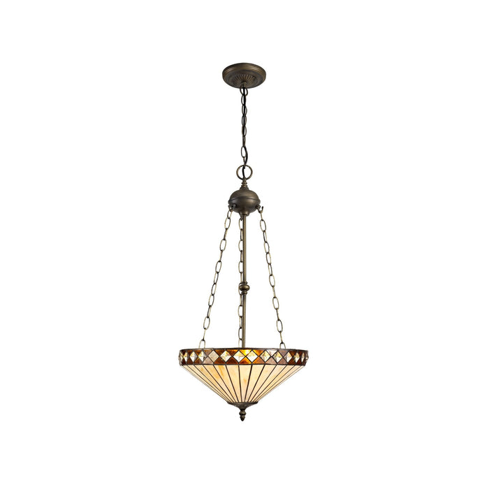 Nelson Lighting NLK02349 Tink 3 Light Up Lighter Pendant With 40cm Tiffany Shade Amber/Chrome/Crystal/Aged Antique Brass