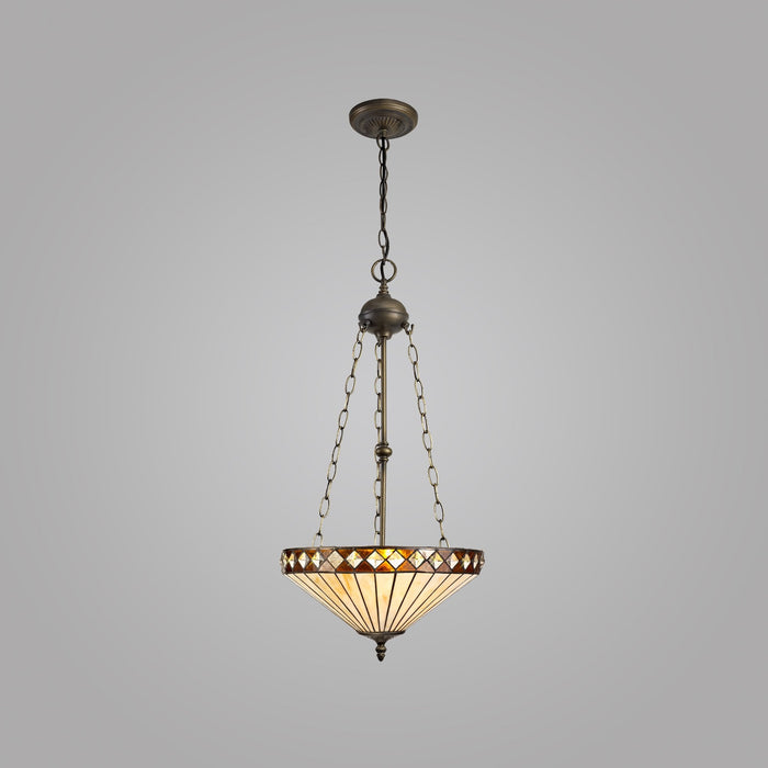 Nelson Lighting NLK02349 Tink 3 Light Up Lighter Pendant With 40cm Tiffany Shade Amber/Chrome/Crystal/Aged Antique Brass