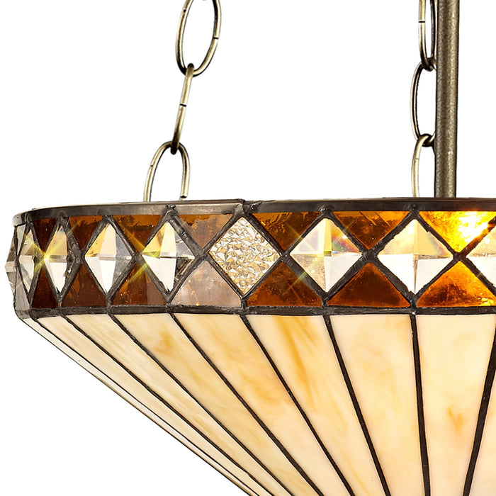 Nelson Lighting NLK02349 Tink 3 Light Up Lighter Pendant With 40cm Tiffany Shade Amber/Chrome/Crystal/Aged Antique Brass