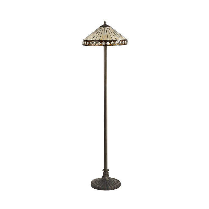 Nelson Lighting NLK02379 Tink 2 Light Stepped Design Floor Lamp With 40cm Tiffany Shade Amber/Chrome/Crystal/Aged Antique Brass