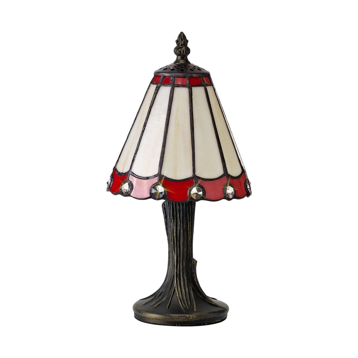 Nelson Lighting NL72329 Umbrian Tiffany Table Lamp Cream/Red/Clear Crystal Shade