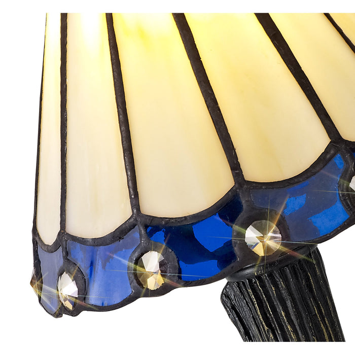 Nelson Lighting NL72339 Umbrian Tiffany Table Lamp Cream/Blue/Clear Crystal Shade