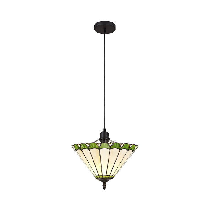 Nelson Lighting NLK02389 Umbrian 1 Light Up Lighter Pendant With 30cm Tiffany Shade Green/Chrome/Crystal/Black