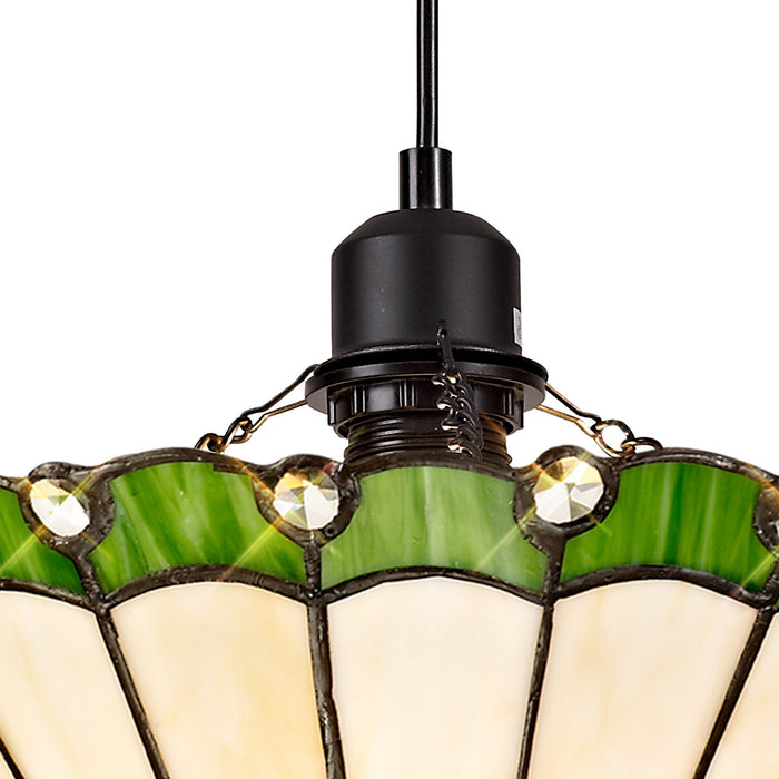 Nelson Lighting NLK02389 Umbrian 1 Light Up Lighter Pendant With 30cm Tiffany Shade Green/Chrome/Crystal/Black