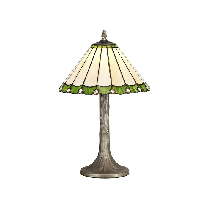 Nelson Lighting NLK02399 Umbrian 1 Light Tree Like Table Lamp With 30cm Tiffany Shade Green/Chrome/Crystal/Aged Antique Brass