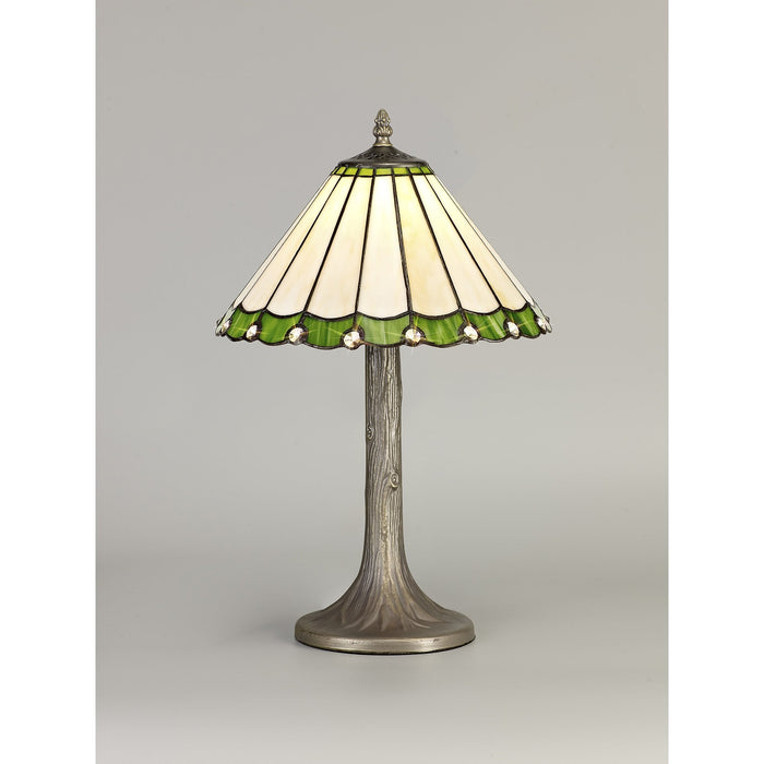 Nelson Lighting NLK02399 Umbrian 1 Light Tree Like Table Lamp With 30cm Tiffany Shade Green/Chrome/Crystal/Aged Antique Brass