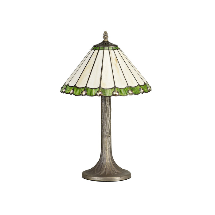 Nelson Lighting NLK02399 Umbrian 1 Light Tree Like Table Lamp With 30cm Tiffany Shade Green/Chrome/Crystal/Aged Antique Brass