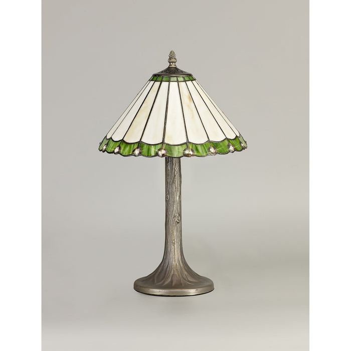 Nelson Lighting NLK02399 Umbrian 1 Light Tree Like Table Lamp With 30cm Tiffany Shade Green/Chrome/Crystal/Aged Antique Brass