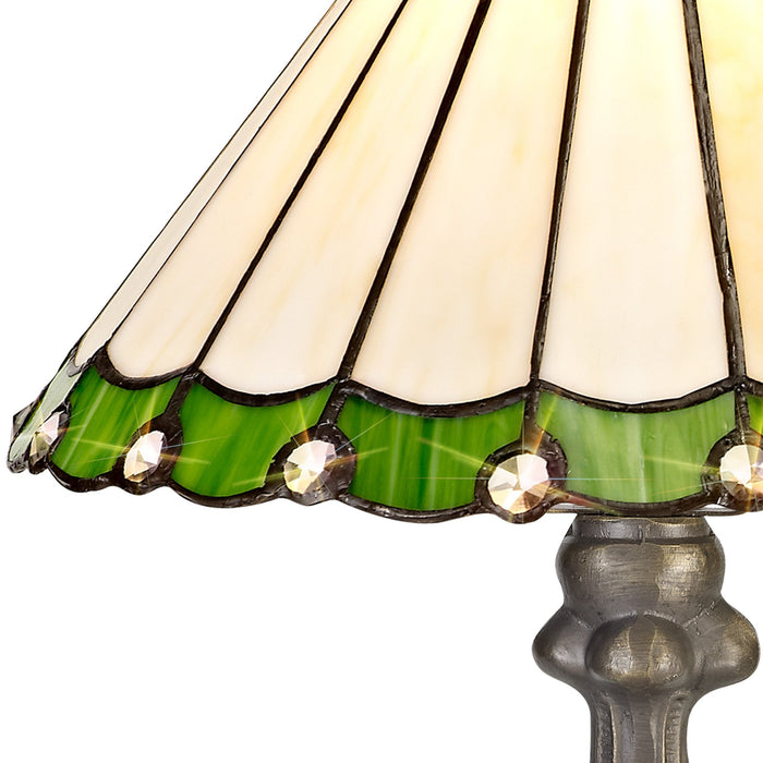 Nelson Lighting NLK02409 Umbrian 1 Light Curved Table Lamp With 30cm Tiffany Shade Green/Chrome/Crystal/Aged Antique Brass