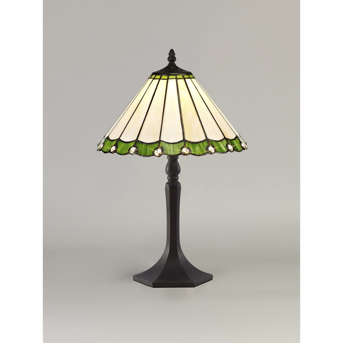 Nelson Lighting NLK02419 Umbrian 1 Light Octagonal Table Lamp With 30cm Tiffany Shade Green/Chrome/Crystal/Aged Antique Brass