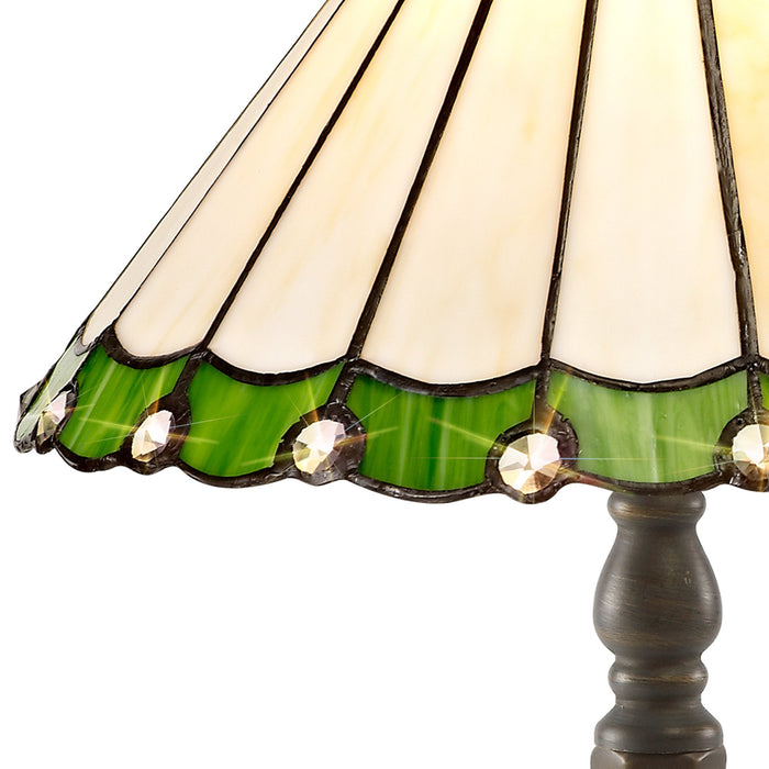 Nelson Lighting NLK02419 Umbrian 1 Light Octagonal Table Lamp With 30cm Tiffany Shade Green/Chrome/Crystal/Aged Antique Brass