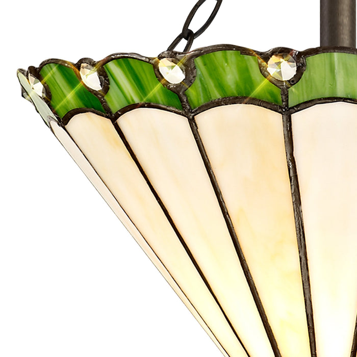 Nelson Lighting NLK02459 Umbrian 2 Light Semi Ceiling With 30cm Tiffany Shade Green/Chrome/Crystal/Aged Antique Brass