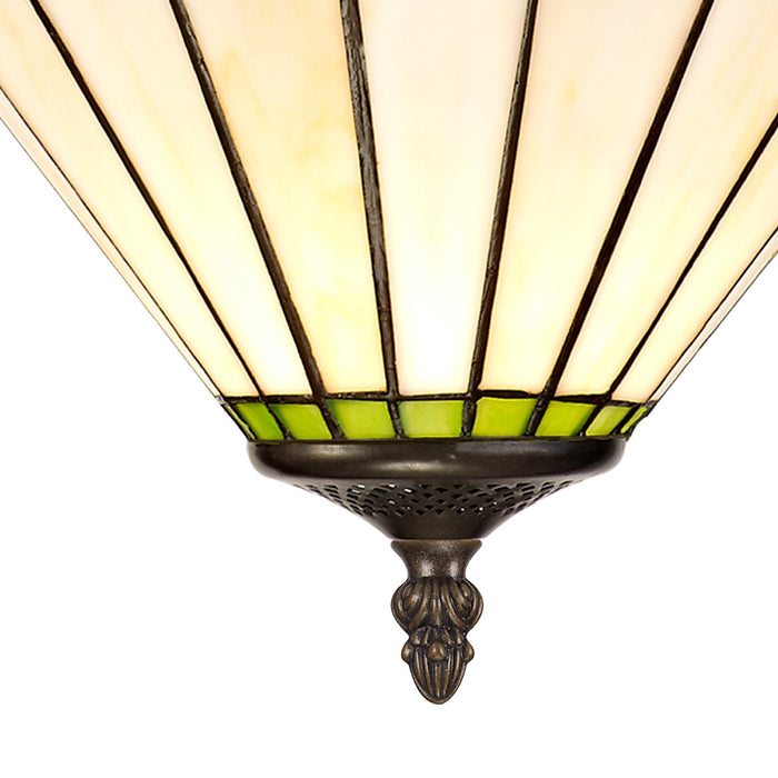 Nelson Lighting NLK02459 Umbrian 2 Light Semi Ceiling With 30cm Tiffany Shade Green/Chrome/Crystal/Aged Antique Brass