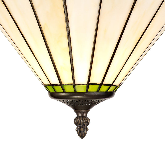 Nelson Lighting NLK02469 Umbrian 3 Light Semi Ceiling With 30cm Tiffany Shade Green/Chrome/Crystal/Aged Antique Brass