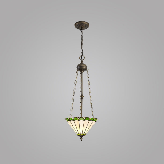 Nelson Lighting NLK02489 Umbrian 3 Light Up Lighter Pendant With 30cm Tiffany Shade Green/Chrome/Crystal/Aged Antique Brass