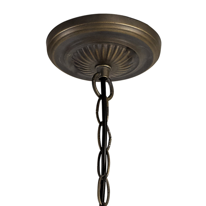 Nelson Lighting NLK02489 Umbrian 3 Light Up Lighter Pendant With 30cm Tiffany Shade Green/Chrome/Crystal/Aged Antique Brass