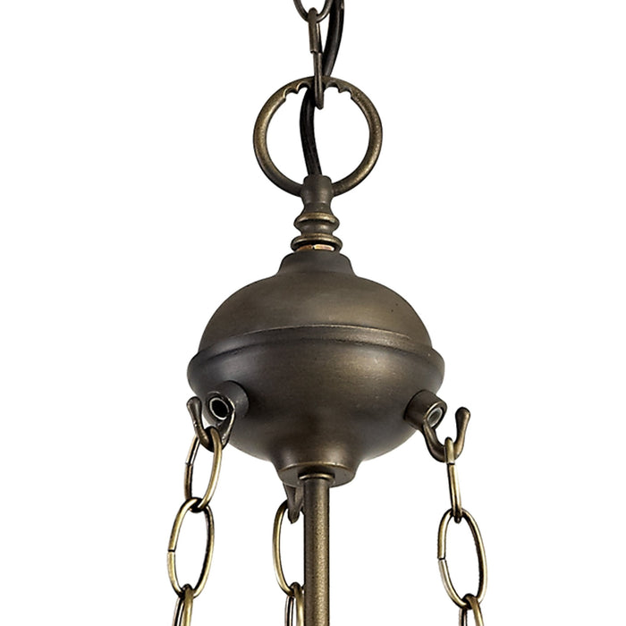 Nelson Lighting NLK02489 Umbrian 3 Light Up Lighter Pendant With 30cm Tiffany Shade Green/Chrome/Crystal/Aged Antique Brass