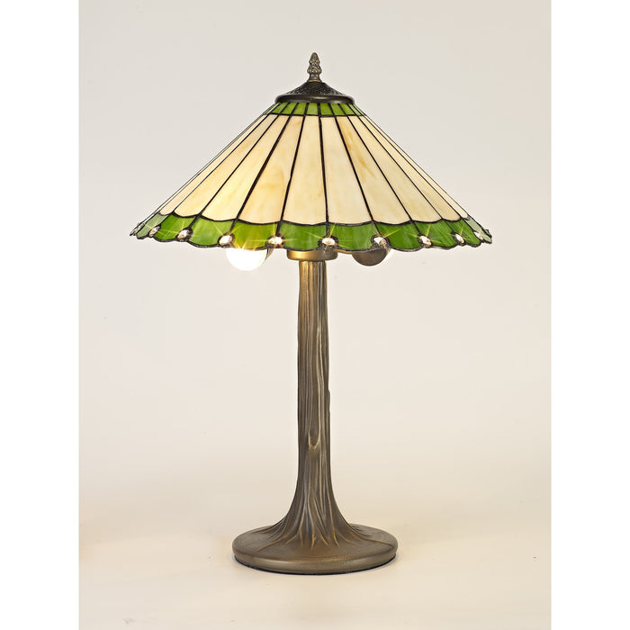 Nelson Lighting NLK02499 Umbrian 2 Light Tree Like Table Lamp With 40cm Tiffany Shade Green/Chrome/Crystal/Aged Antique Brass