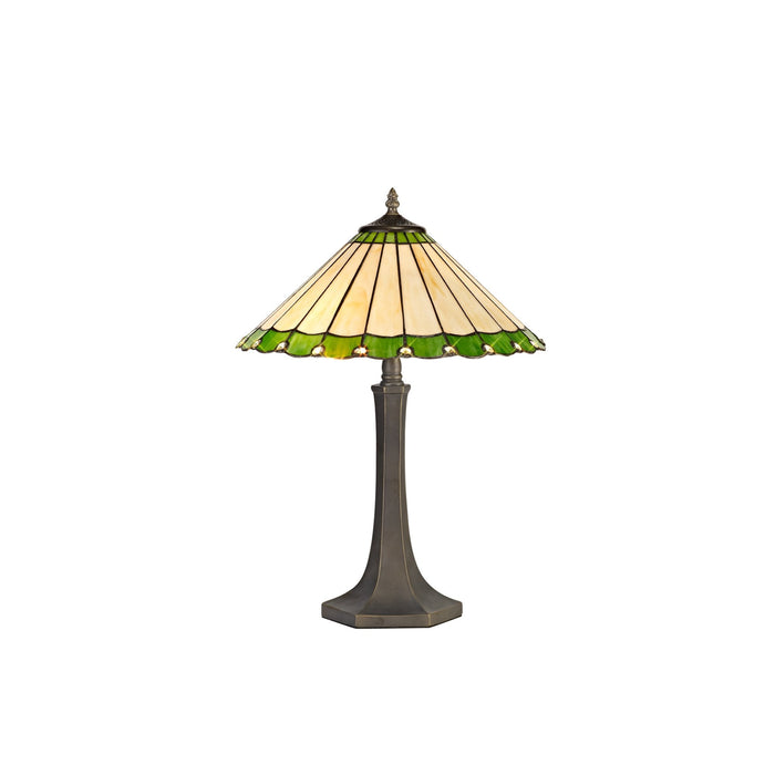 Nelson Lighting NLK02519 Umbrian 2 Light Octagonal Table Lamp With 40cm Tiffany Shade Green/Chrome/Crystal/Aged Antique Brass