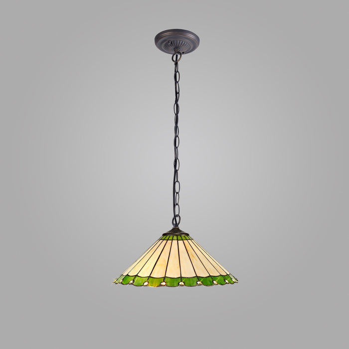 Nelson Lighting NLK02529 Umbrian 1 Light Down Lighter Pendant With 40cm Tiffany Shade Green/Chrome/Crystal/Aged Antique Brass