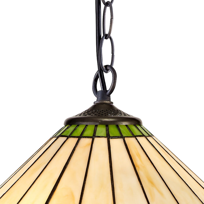 Nelson Lighting NLK02529 Umbrian 1 Light Down Lighter Pendant With 40cm Tiffany Shade Green/Chrome/Crystal/Aged Antique Brass