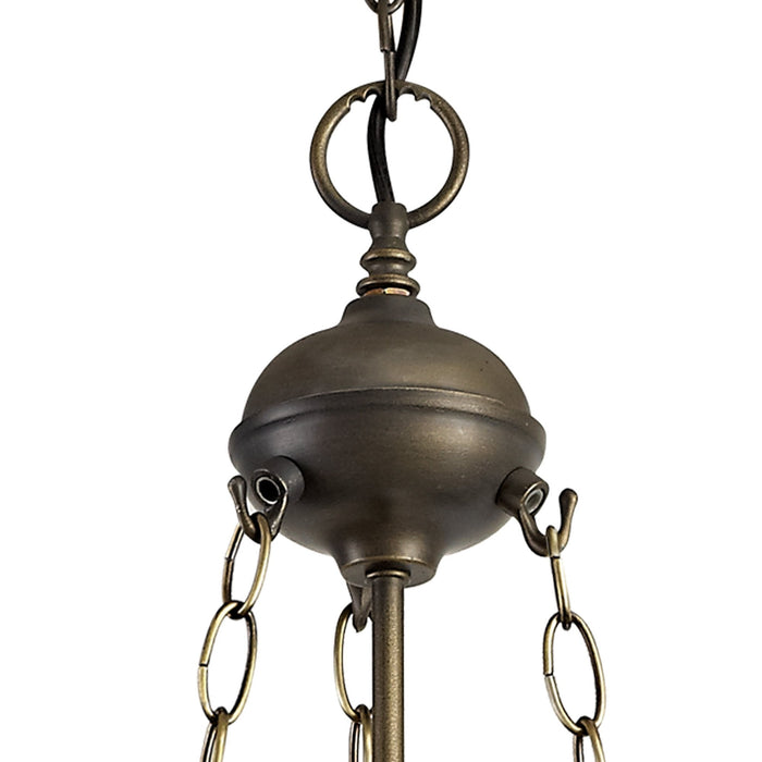 Nelson Lighting NLK02569 Umbrian 3 Light Up Lighter Pendant With 40cm Tiffany Shade Green/Chrome/Crystal/Aged Antique Brass