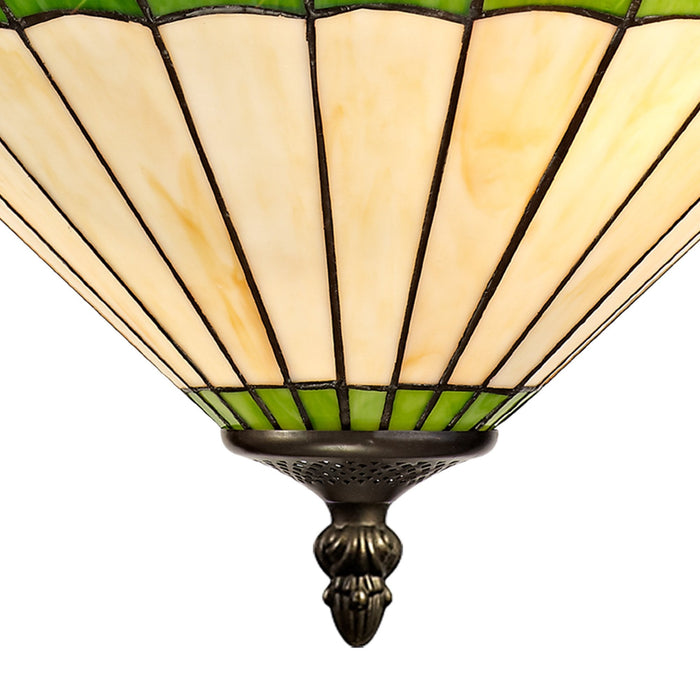 Nelson Lighting NLK02569 Umbrian 3 Light Up Lighter Pendant With 40cm Tiffany Shade Green/Chrome/Crystal/Aged Antique Brass