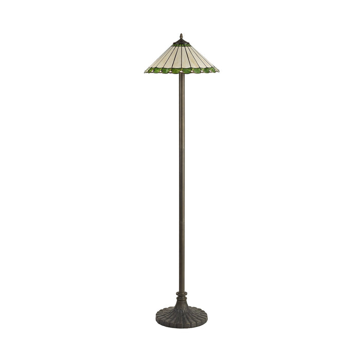 Nelson Lighting NLK02599 Umbrian 2 Light Stepped Design Floor Lamp With 40cm Tiffany Shade Green/Chrome/Crystal/Aged Antique Brass