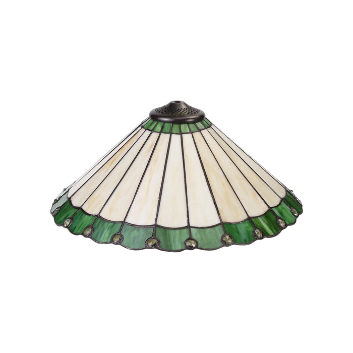 Nelson Lighting NLK02599 Umbrian 2 Light Stepped Design Floor Lamp With 40cm Tiffany Shade Green/Chrome/Crystal/Aged Antique Brass