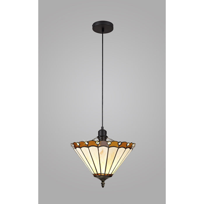 Nelson Lighting NLK02609 Umbrian 1 Light Up Lighter Pendant With 30cm Tiffany Shade Amber/Chrome/Crystal/Black