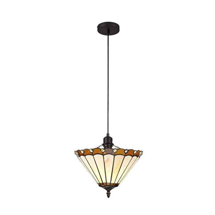 Nelson Lighting NLK02609 Umbrian 1 Light Up Lighter Pendant With 30cm Tiffany Shade Amber/Chrome/Crystal/Black