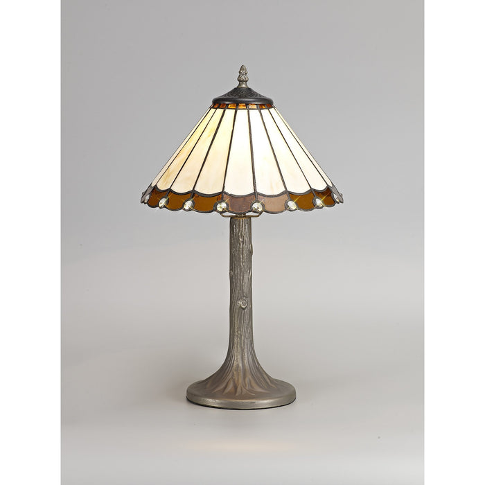 Nelson Lighting NLK02619 Umbrian 1 Light Tree Like Table Lamp With 30cm Tiffany Shade Amber/Chrome/Crystal/Aged Antique Brass