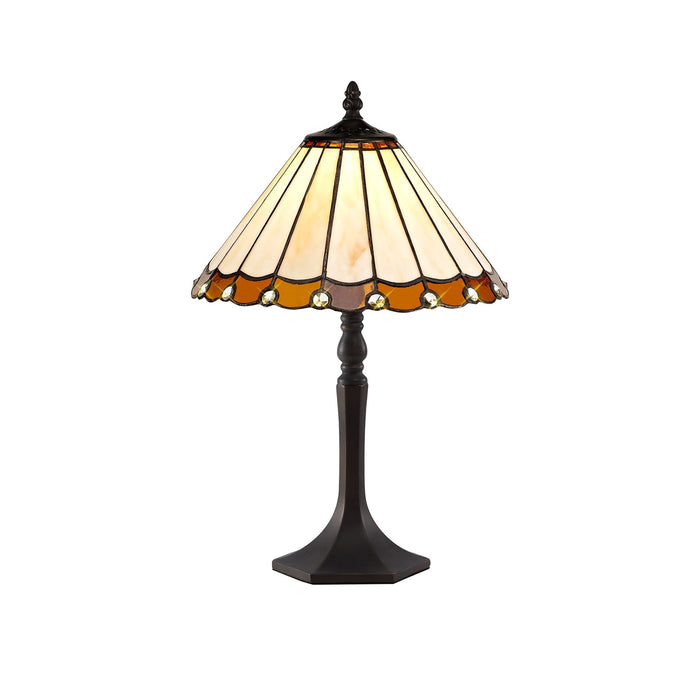 Nelson Lighting NLK02639 Umbrian 1 Light Octagonal Table Lamp With 30cm Tiffany Shade Amber/Chrome/Crystal/Aged Antique Brass