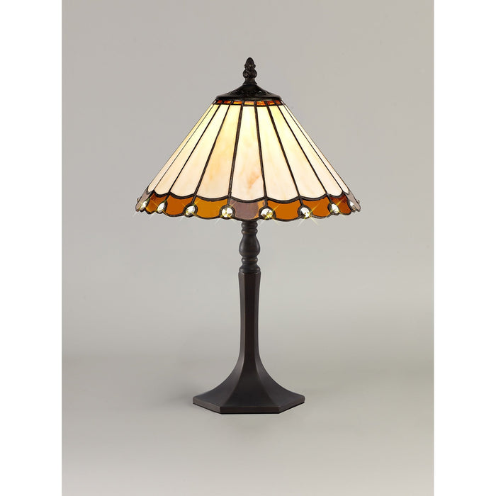 Nelson Lighting NLK02639 Umbrian 1 Light Octagonal Table Lamp With 30cm Tiffany Shade Amber/Chrome/Crystal/Aged Antique Brass