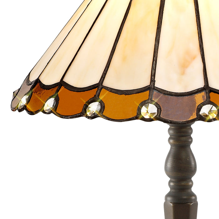 Nelson Lighting NLK02639 Umbrian 1 Light Octagonal Table Lamp With 30cm Tiffany Shade Amber/Chrome/Crystal/Aged Antique Brass