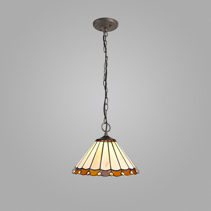 Nelson Lighting NLK02669 Umbrian 3 Light Down Lighter Pendant With 30cm Tiffany Shade Amber/Chrome/Crystal/Aged Antique Brass