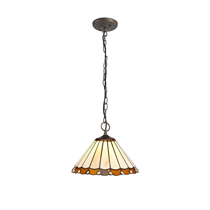 Nelson Lighting NLK02669 Umbrian 3 Light Down Lighter Pendant With 30cm Tiffany Shade Amber/Chrome/Crystal/Aged Antique Brass