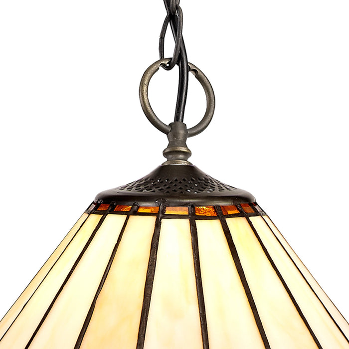 Nelson Lighting NLK02669 Umbrian 3 Light Down Lighter Pendant With 30cm Tiffany Shade Amber/Chrome/Crystal/Aged Antique Brass