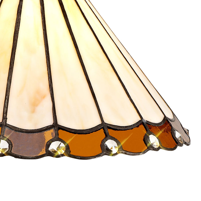 Nelson Lighting NLK02669 Umbrian 3 Light Down Lighter Pendant With 30cm Tiffany Shade Amber/Chrome/Crystal/Aged Antique Brass