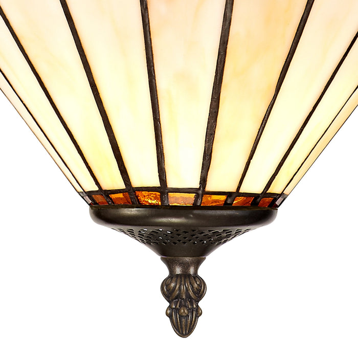 Nelson Lighting NLK02679 Umbrian 2 Light Semi Ceiling With 30cm Tiffany Shade Amber/Chrome/Crystal/Aged Antique Brass