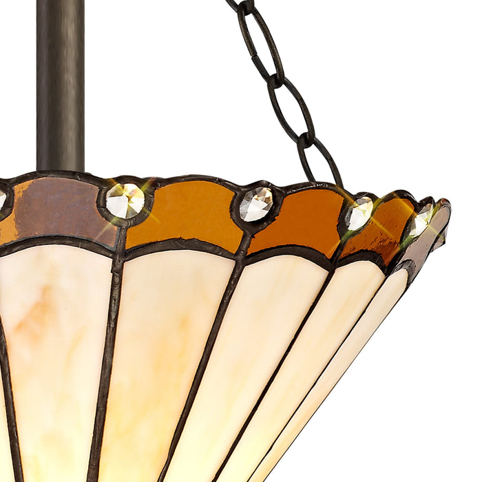 Nelson Lighting NLK02689 Umbrian 3 Light Semi Ceiling With 30cm Tiffany Shade Amber/Chrome/Crystal/Aged Antique Brass