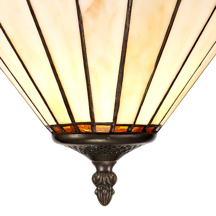 Nelson Lighting NLK02689 Umbrian 3 Light Semi Ceiling With 30cm Tiffany Shade Amber/Chrome/Crystal/Aged Antique Brass