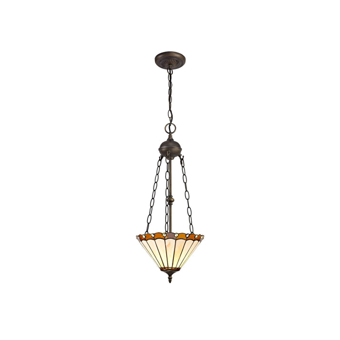 Nelson Lighting NLK02699 Umbrian 2 Light Up Lighter Pendant With 30cm Tiffany Shade Amber/Chrome/Crystal/Aged Antique Brass