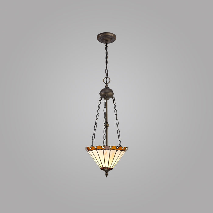 Nelson Lighting NLK02699 Umbrian 2 Light Up Lighter Pendant With 30cm Tiffany Shade Amber/Chrome/Crystal/Aged Antique Brass