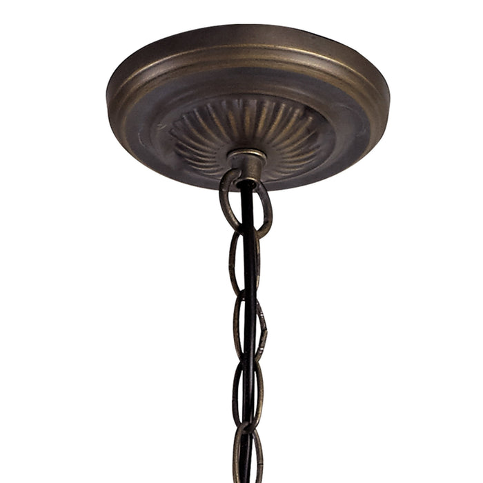 Nelson Lighting NLK02699 Umbrian 2 Light Up Lighter Pendant With 30cm Tiffany Shade Amber/Chrome/Crystal/Aged Antique Brass